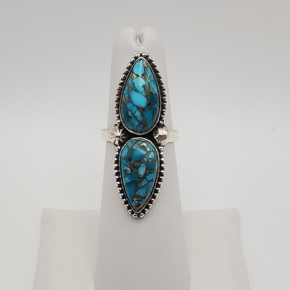 Sterling Silver 925 Double Copper Turquoise Ring 925 Size 6